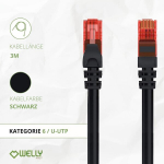 Welly Enjoy Wy40153 v&otilde;rgu patch-kaabel, kategooria 6, U/utp Ethernet Gigabit Lan Rj45, 3 m, Pvc Cu Awg 26/7, must