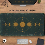 Dark Academia hiirematt Forest Green Xxl lauamatt Gold Moon Phases suur laiendatud hiirematt m&auml;nguri s&uuml;learvuti klaviatuuri ja hiirematt, libisemiskindel kummist alus &otilde;mblustega