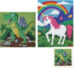 Pybider 2 tk 5d teemantmaali komplekt lastele, numbrite j&auml;rgi maalimine teemantmaali komplekt, kunst ja k&auml;sit&ouml;&ouml; kodukaunistuseks, 15 x 15 cm, 15 x 20 cm (dinosaurus + hobune)