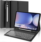 Klaviatuur Samsung Galaxy Tab S10+/s9fe+/s9+ jaoks, 7 v&auml;rvi valgustus, &uuml;mbrise klaviatuur &uuml;hildub Samsung Tab S9/s9fe/s10 Plus 12.4 tolli 2023/2024, Bluetooth magnetiline Qwertz paigutusega, must