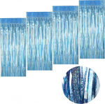 Helesinine litritega kardinad, 4 metallist litritega kardina komplekt, fringe glitzer litritega kardin, fooliumist kardin j&otilde;ulupuule, s&uuml;nnip&auml;evadele, festivalidele, pidudele, lava kaunistamiseks, 1 m x 2 m