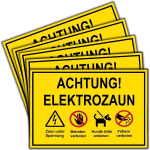 5 tk pakis &ndash; hoiatusm&auml;rk 'ettevaatust, elektrikarjus' (20 x 14 cm &ndash; 3 mm plastik) &ndash; 't&auml;helepanu, vool ja s&ouml;&ouml;tmine keelatud' igale karjaaiale &ndash; 'elektrikarjuse juurde sisenemine keelatud'