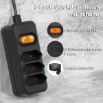 Pikendusjuhe, euro power strip, 3-way toitekaabel l&uuml;litiga, mitme pistikuga 2 m kaabel, 3 in 1 type c pikendusjuhe, euro pistik euro pistikupessa arvutile, telerile, pc-le, telefonile, must