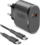 Sbs komplekt usb-c seinlaadija ja 1 m usb-c kaabliga, seinlaadija ja 15 w pistikupesa mobiiltelefonidele, tws-peakomplektidele, nutikelladele, akupangale, k&otilde;laritele, kobole, kindle'ile