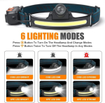 Flintronic Laetav Led pealamp, Cob pealamp Ipx6, kiivrilamp, 2000lm pealamp 18650 akuga, laetav taskulamp sensoriga jooksmiseks, telkimiseks, kalastamiseks, t&ouml;&ouml;ks (7 režiimi)