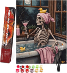 Bougimal v&auml;rvimine numbri j&auml;rgi t&auml;iskasvanutele, loomad, ilma raamita, koos pintsli ja akr&uuml;&uuml;lv&auml;rvidega - 40 x 50 cm, Bathing Skeleton