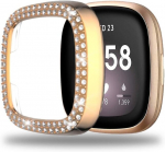 Miimall &uuml;hildub Fitbit Versa 3 &uuml;mbrisega, Rhinestone Glitter k&otilde;va pc kaitse&uuml;mbris p&otilde;rutuskindel kriimustuskindel Bling Diamond raami p&otilde;rkeraud Fitbit Versa 3 jaoks - Rose Gold