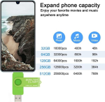 USB pulk 64 gb otg usb-m&auml;lupulk dual usb 3.0 m&auml;lupulk micro usb &uuml;hendusega android nutitelefonidele, tahvelarvutitele ja arvutitele (roheline)