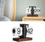 Retro kokkupandav kell, digitaalne kokkupandav kell, 12 tundi, &uuml;hepoolne, suured numbrid, automaatne retro mehaaniline kokkupandav kell, puidust alusega elutuppa (schwarzer Rahmen, wei&szlig;e Seite)