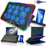 AABCOOLING Quantum, 13 Ventilaatorit (3x 80 mm + 10x 60 mm), Reguleeritav kalle (9 asendit), Telefonihoidik, RGB LED-valgus, 2x USB, 10&ndash;17,3&Prime;, Vaikne (>15 dB), universal