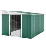Metallist t&ouml;&ouml;riistakuur kaldkatusega, lukustatav kaheuksega, 2,8 x 3,45 x 2,01 m, roheline, Žalia