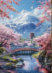 Maalimiskomplekt numbrite j&auml;rgi 40x50 cm - Jaapani maastik kirsi&otilde;ite ja Fuji m&auml;ega, kvaliteetsed v&auml;rvid.