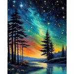 Numbrite j&auml;rgi maalimise komplekt "T&auml;histaevas metsa kohal" (40&times;50 cm, raamita) kvaliteetsete akr&uuml;&uuml;lv&auml;rvidega - loominguline tegevus ja muljetavaldav maal teie koju.