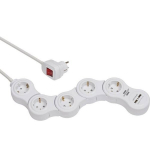 Brennenstuhl Vario Power pikendusmultiprojektor USB laadimisportidega, 5 pesa, valge, 1,4m H05VV-F 3G1,5 - 1155350210