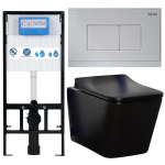 3-in-1 KOMPLEKT: Tinos WC-pott 51,5x36x34 cm, riputatav, ilma &auml;&auml;reta + SLIM soft close istumispind, mattmust + Riputatav raam varjatud paigaldamiseks SLIM 113x52x12 cm + NUPU, Japar