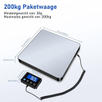 Raoyan pakikaal, 200 kg / 10 g, &uuml;lit&auml;psed digitaalsed platvormkaalud hold/tare funktsiooniga, postikaalud seinale kinnitatava lcd-ekraaniga pakkidele / ladudele / pagasile