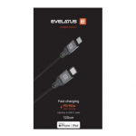 &bdquo;Evelatus&ldquo; USB C kuni &bdquo;Lightning&ldquo; kaabel 1,2 m, 60 W (MFI09), alumiiniumkorpus, punutis, must