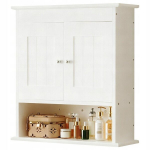 Valge seinale kinnitatav vannitoakapp, seinariiulid loft