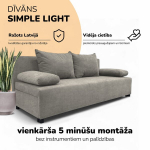 Kahe kohaline lahtik&auml;iv diivan Simple Light ilma k&auml;etugedeta, Podrez, helehall