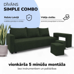 Kahe inimese diivanvoodi lauaga ja puffidega Simple Combo, Podrez, t&uuml;rkiisroheline