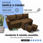 Kahe inimese diivan-voodi lauaga ja puffidega Simple X Combo, Podrez, pruun
