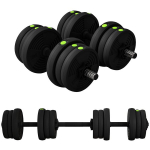 2-in-1 Hantelkomplekt, pikk & l&uuml;hike hantel, 20 kg, libisemisvastane, p&otilde;randas&otilde;bralik, must/roheline