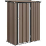 1,07 m&sup2; suurune t&ouml;&ouml;riistakuur kaldkatusega, 142 x 86 x 189 cm, lukustatava uksega, aiamaja, terasest, pruun