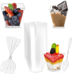 Plastikust magustoidutopsid lusikaga, l&auml;bipaistvad, 60 ml, 20 tk
