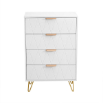 Valge kummut 3D teemantreljeefiga ja kuldsete k&auml;epidemetega, 4 sahtlit