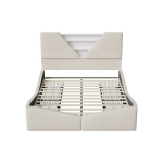 Polsterdatud voodi 140 &times; 200 cm LED-valgustusega ja suure panipaigaga, sametkangas, lamellp&otilde;hjaga, kaheinimesevoodi (Beež)