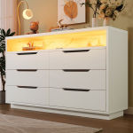Kummut 6 sahtli ja LEDiga 120x40x85 cm, valge 1 tk.