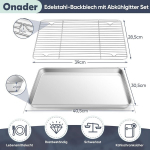 Onader k&uuml;psetusplaat koos jahutusrestiga, roostevabast terasest suur ahjuplaat, koogirestiga k&uuml;psetusvorm komplekt serveerimiseks, k&uuml;psetamiseks, r&ouml;stimiseks, n&otilde;udepesumasinas pestav ja tervislik, 40,5 x 30,5 x 2,5 cm
