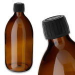 Pruun 500 ml klaaspudel PP28 musta korgiga, siirupit&uuml;&uuml;p, 5‑osaline komplekt