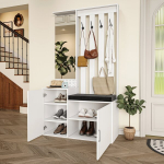 Riidepuust riidepuu koos kingapingi ja peegliga, konksude ja riidepuuriiuliga, esikusse ja elutuppa m&otilde;eldud riidepuuriiul kingakapiga (100 x 40 x 180 cm)