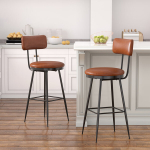 2 baaritooli komplekt seljatoega, PU-nahk modernsed k&ouml;&ouml;gi baaritoolid 65 cm, pruun
