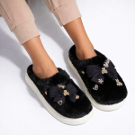 Naiste sussid lipsu ja kivikestega karvase voodriga Filippo&reg;, mustad