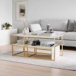 Kohvilaudade komplekt 2 tk, kuldse metallraamiga abilaud, lihtne moodne elutoa laud, 105 x 52 x 48.5 cm 60 x 45 x 28 cm