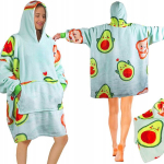Oversize soe kapuutsiga pusa pleed 2in1 XXL taskuga pehme avokaado mustriga, XXL