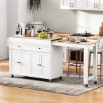 K&ouml;&ouml;gisaar ratastel v&auml;ljat&otilde;mmatava s&ouml;&ouml;gilaua ja sahtlitega, valge naturaalne 1 tk