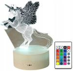 3d Led Unicorn lamp 16 v&auml;rvi ja kaugjuhtimispuldiga