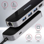Axagon Hmc-6gl Usb-c jaotur 6in1: 3x Usb-a, Hdmi 4k, Glan, Pd 60w