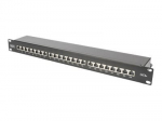Patch paneel 19'' 24x Rj45 Cat.6a 1u must koos kaablihoidjaga
