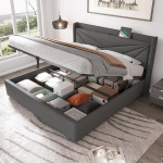 Pehme voodi 180x200 cm hoiukastiga peatsis, USB Type-C, linane kangas, ilma madratsita 1 tk