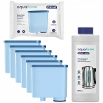 AquaFloow 6 filtri komplekt koos 500ml kalibreerimisvahendiga, mis &uuml;hildub Saeco Philipsiga.