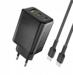 Must seinakinnitus 65 W GaN USB-C kaabliga must