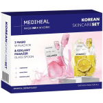 N&auml;omaskide komplekt Mediheal noorendav ja energiat andev komplekt 2 lehtmaski, klaasist lusikamasseerija, kirgastav