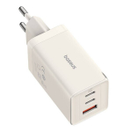 Baseus Gan5 65w v&otilde;rgulaadija 2x Usb-c + Usb, valge, 1m kaabel