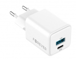 Forever Tc-08 Gan 20w Pd Qc laadija, 1x Usb-c, 1x Usb, valge