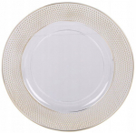 Valge taldrik kuldse t&auml;pilise &auml;&auml;rega 33cm plasttaldrik