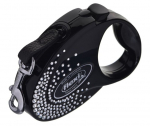 Flexi automaatne rihm Glam Splash Swarovski kristallidega S, must, 3 m